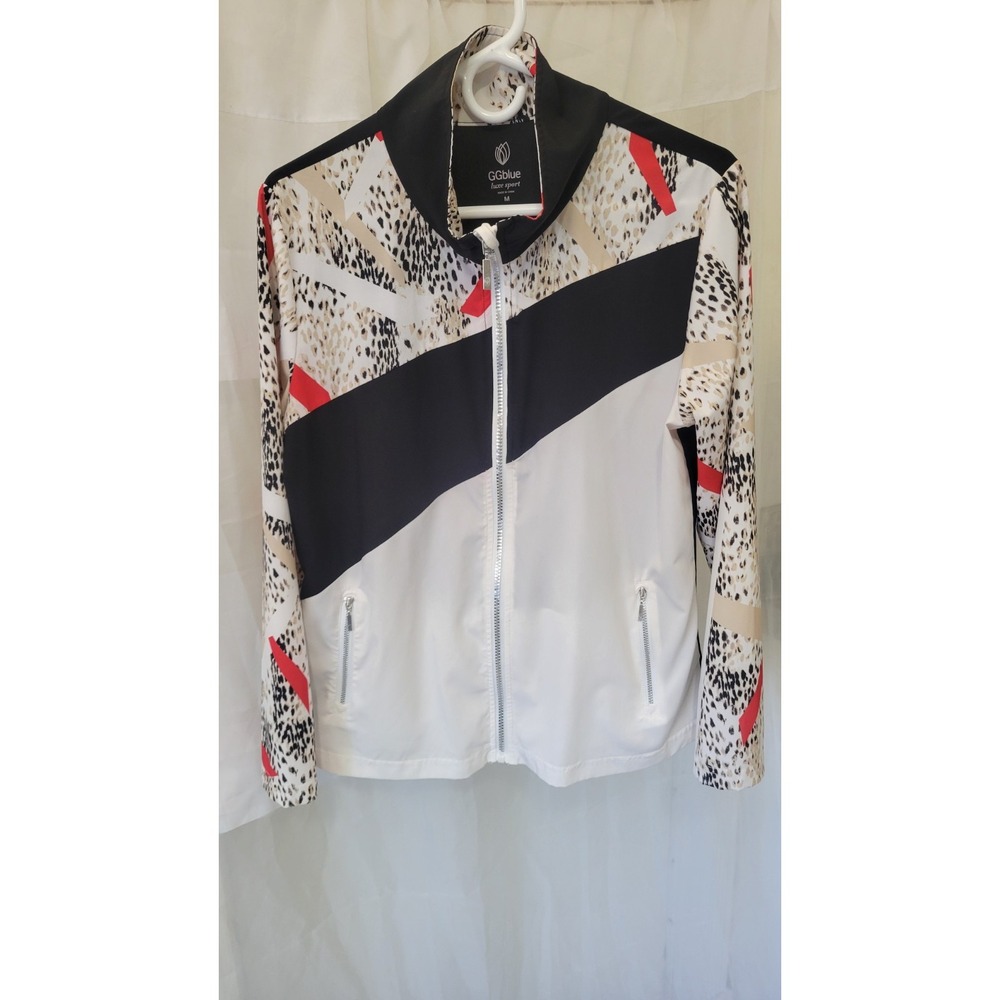 GG Blue Luxe Women Sport Size M Leopard Print Full Zip Golf/Tennis Jacket